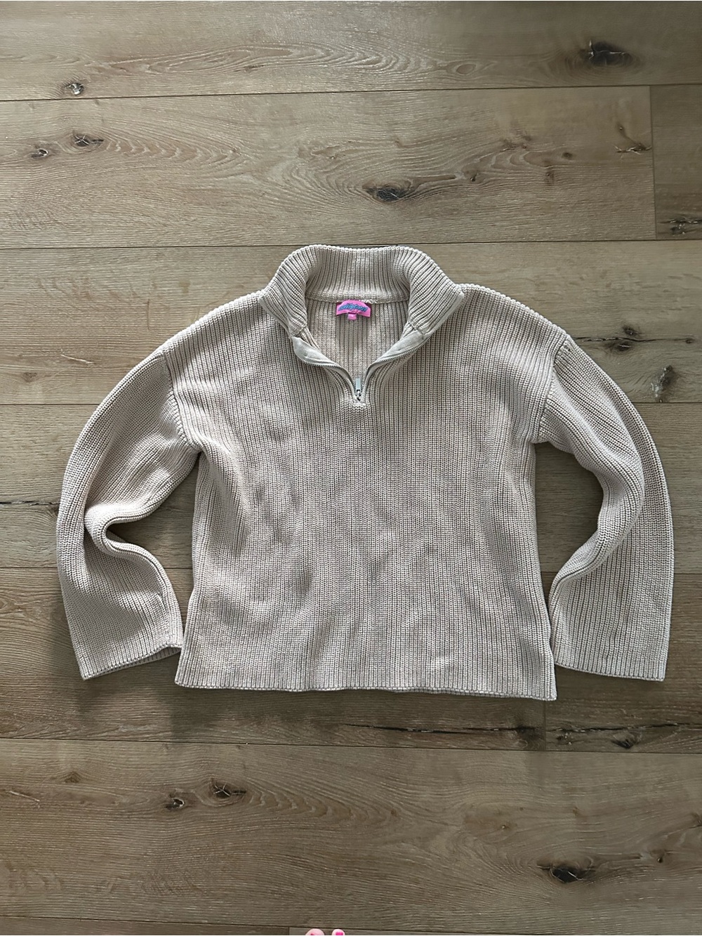 Edikted Oatmeal Quarter Zip Chunky Knit Sweater
